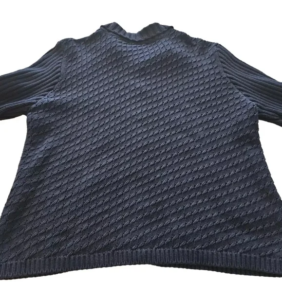Orvis Sweater Womens XL Navy Cotton Button Up Cable Knit Cardigan Collard VTG - Picture 8 of 12